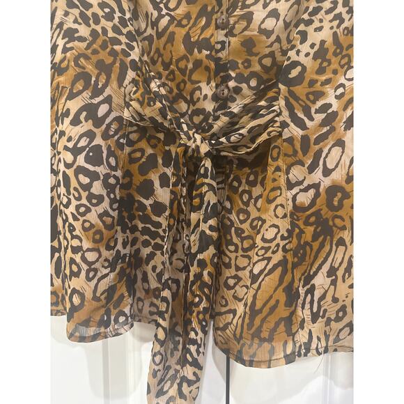 ColdWater Creek Brown Leopard/ Animal Print Button Up Blouse with Front Tie - Picture 6 of 7